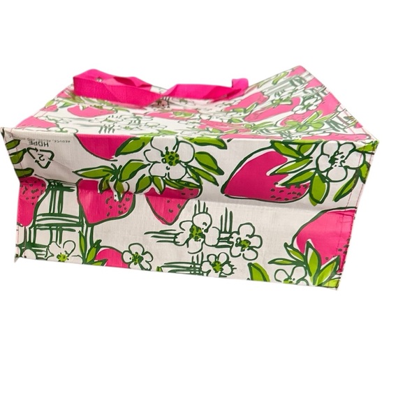 Lilly Pulitzer Pink and Green Strawberry Large Reusable Shopping Bag - Picture 7 of 11